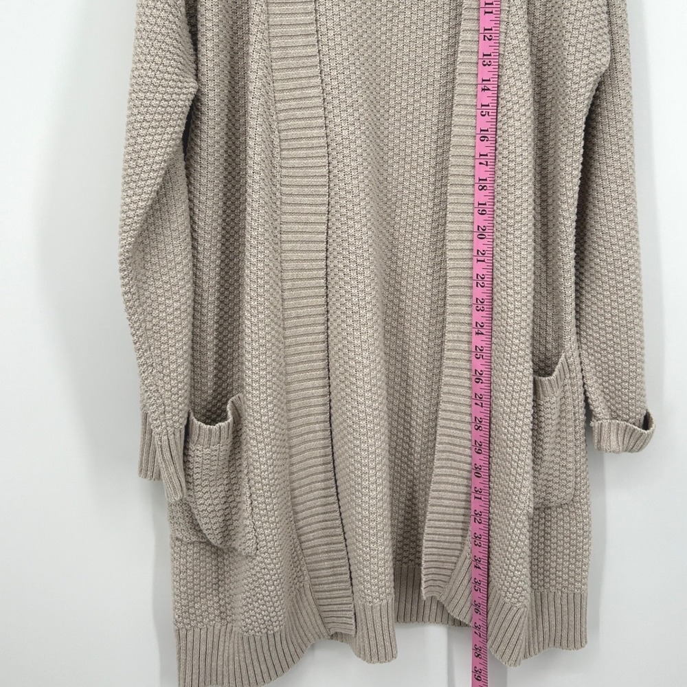 Max Studio Womens XL Taupe Beige Waffle Knit Open Front Longline Cardigan Pocket - Picture 5 of 5